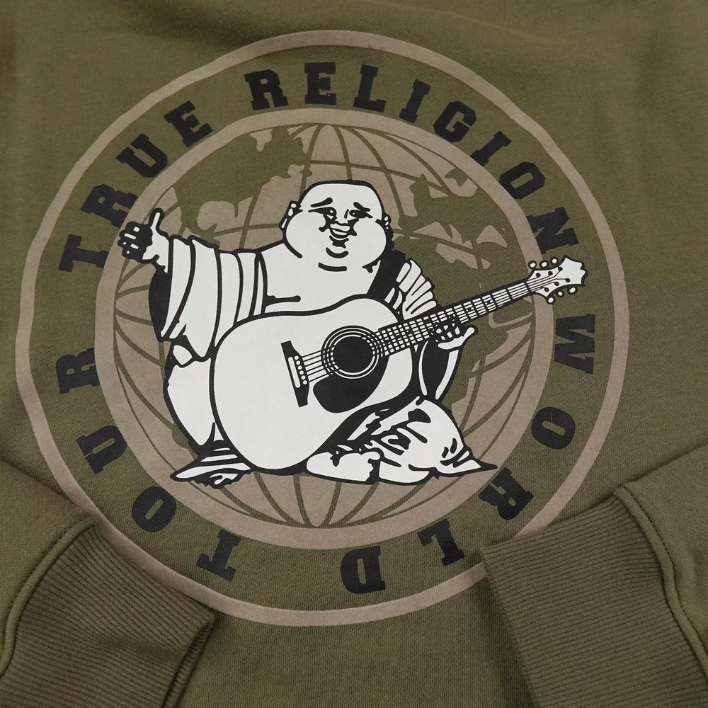 NEW True Religion Hoodie Mens L Green Buddha Graphic Full Zip Sweatshirt‎ Jacket
